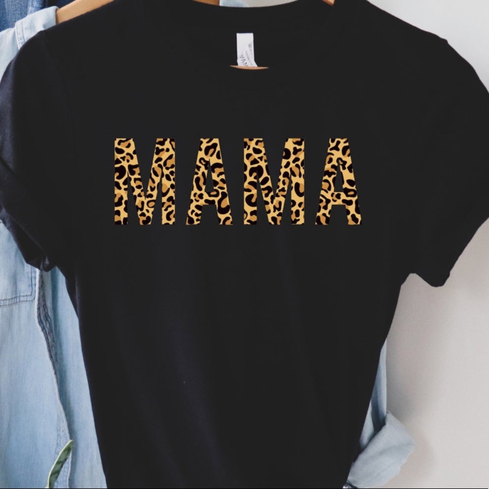 “MAMA” black custom T-shirt with leopard lettering